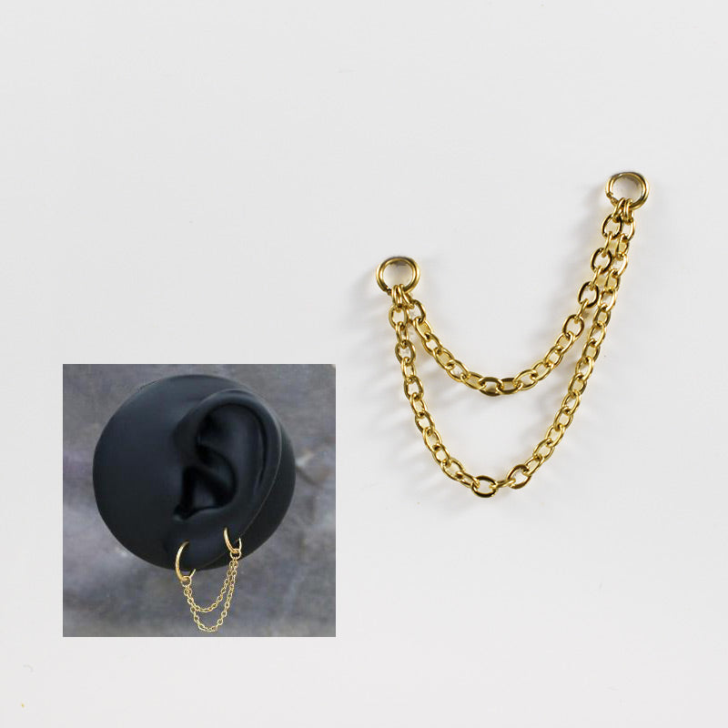 Double Connecting Chain for Ear Piercings in Gold PVD
