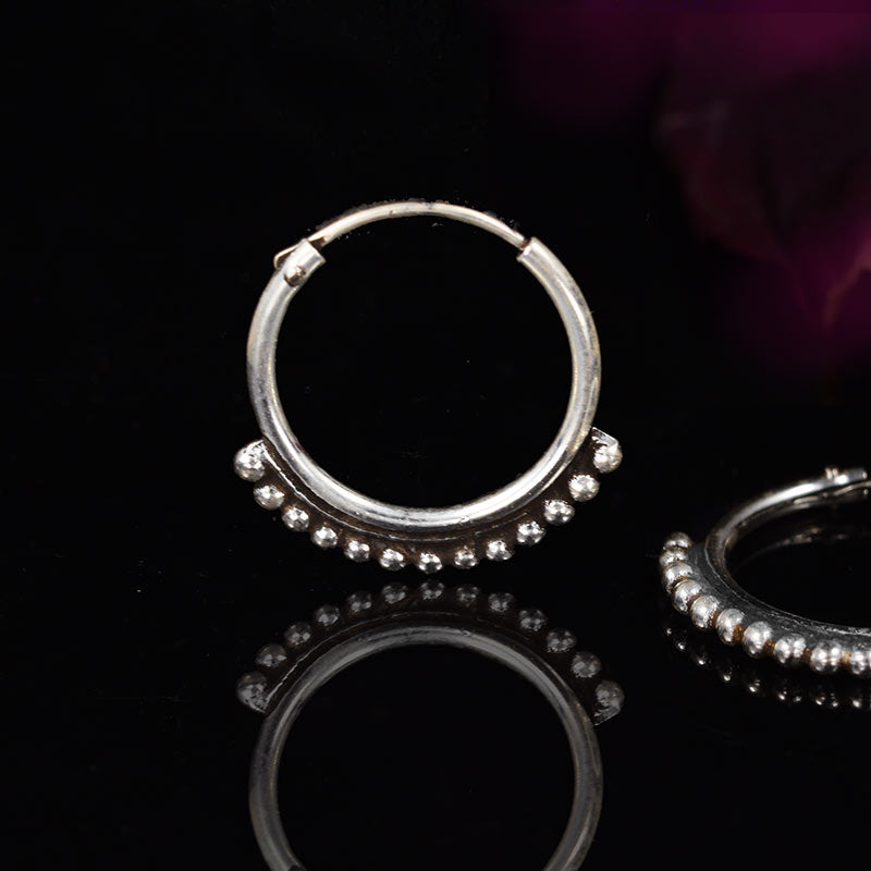 small silver hoop earrings with beading
