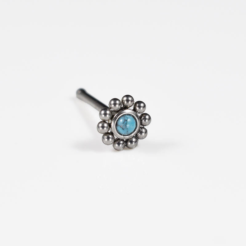 Indian style nose stud with turquoise stone and ornamental beading