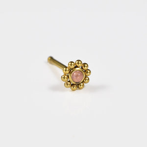 Indian style gold nose stud with rose cats eye stone