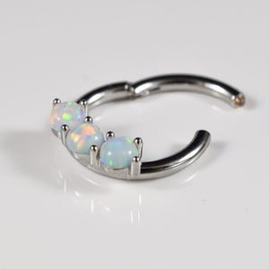 hinged clicker ring with opals