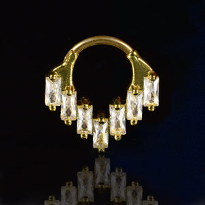 clicker ring with oblong crystal chandelier