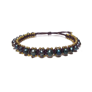 Glass bead bracelet iridescent blues and greens