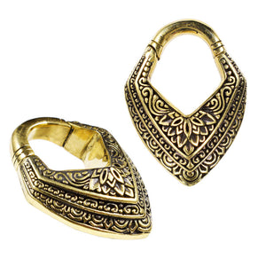 Hinged Ear Weight 'Malwari' in Brass. Tribal Ear Weights. Two Different Views