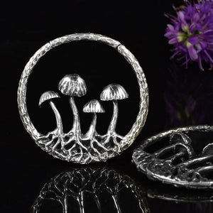 Magic Mushroom Ear Hangers in Silver Brass