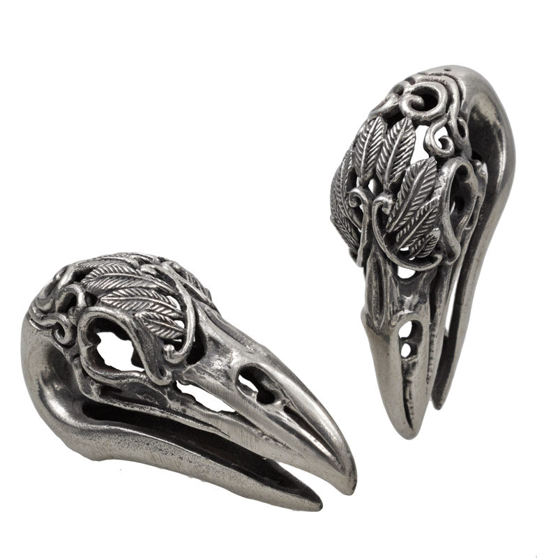 Bird Skull Ear Weight Carved Crow