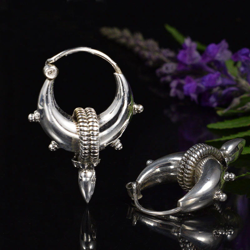 Silver Warrior Earrings, Indian, Kundal