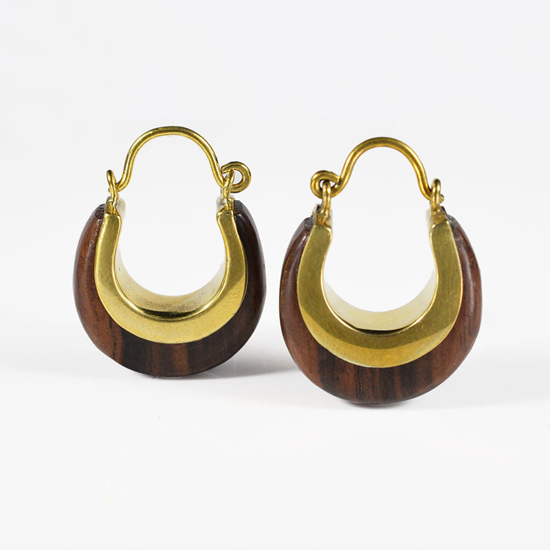 Simple Wood and Brass Earrings. Organic Jewellery