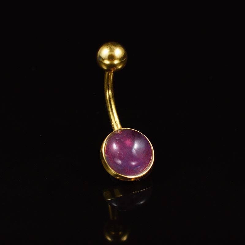 Gold PVD Navel Belly Bar 1.6mm with Purple Amethyst Stone