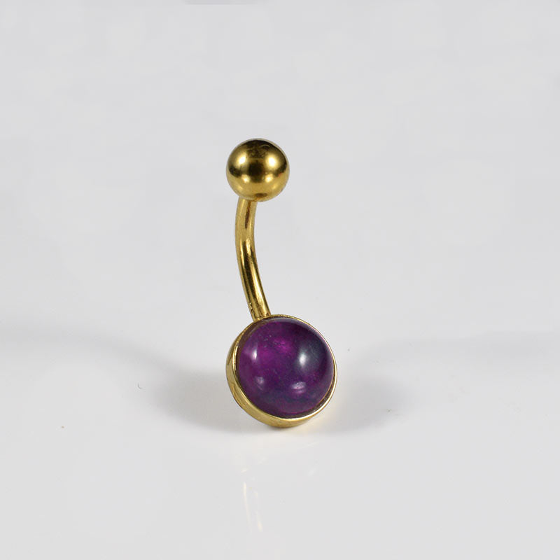 Gold navel bar with amethyst stone