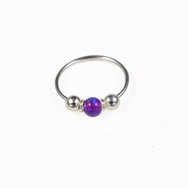Silver Nose Ring with Purple Opalite Stone 'Karmadi'