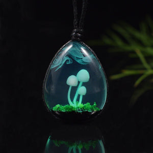 Magic Mushroom Pendant, with Moss and Wispy Mist