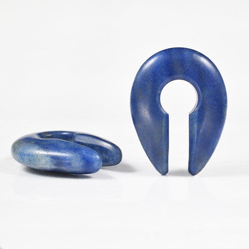 Blue Stone Keyhole Ear Hangers, Aventurine Stone Keyhole Ear Weights. Side View