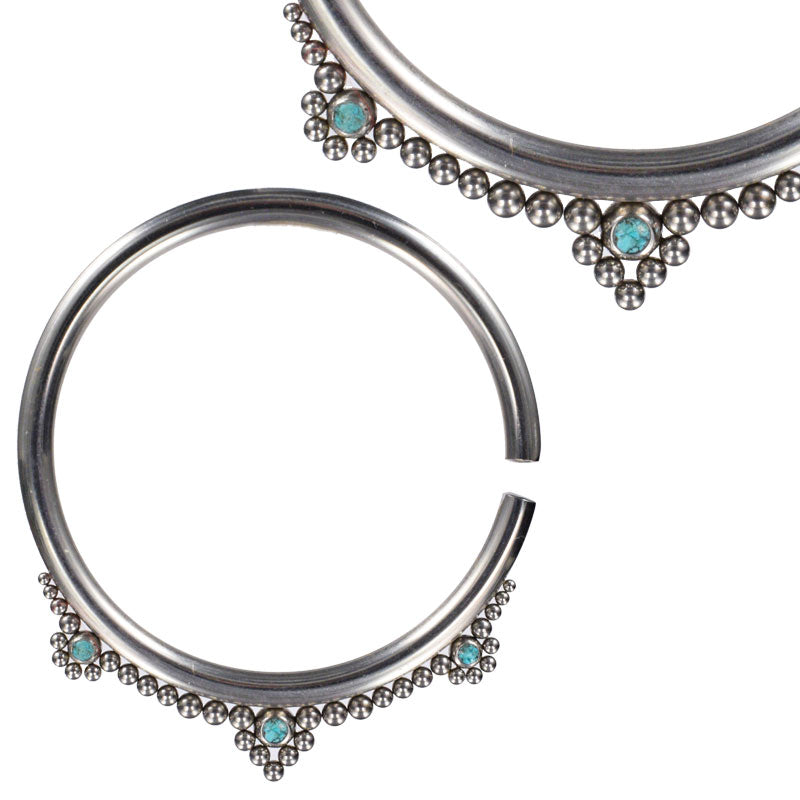 big hoop ear hangers with turquoise stones., hoop earrings for large gauge ear piercings with close up