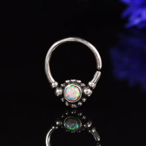 Silver Septum Ring with Opalite Stone 'Nokha' 