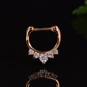 Small Rose Gold Septum Clicker with 5 Gems 