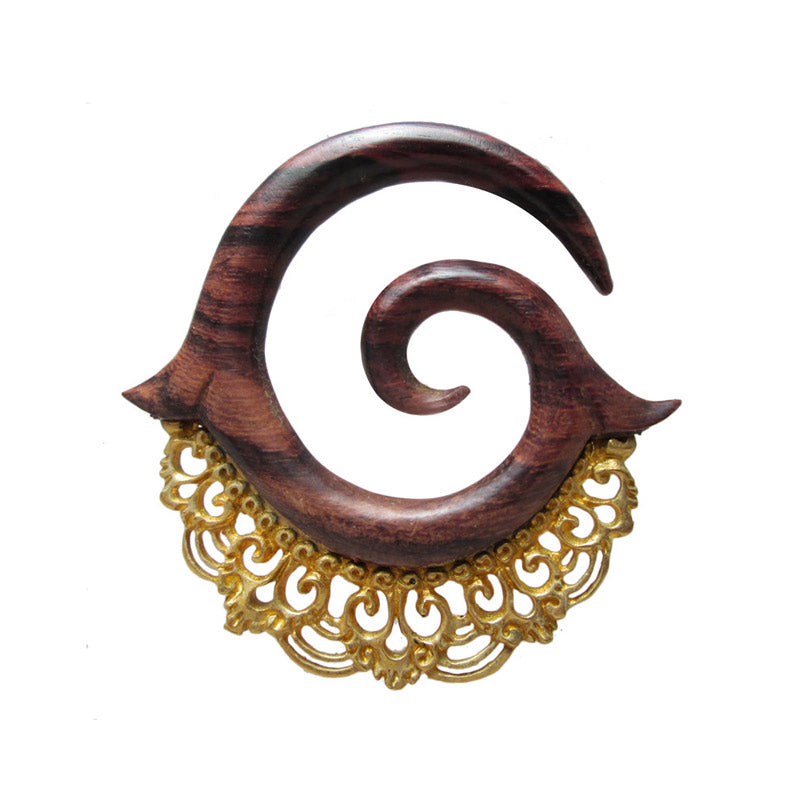 Wood and Brass Spiral Ear Hanger