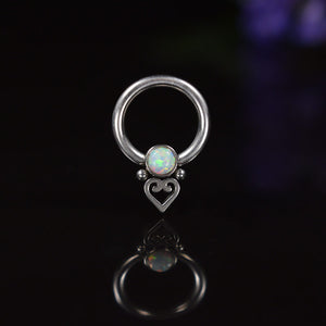 small, 6mm, bcr, with opal stone and heart filigree