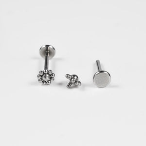 steel tribal dot labret stud, internally threaded