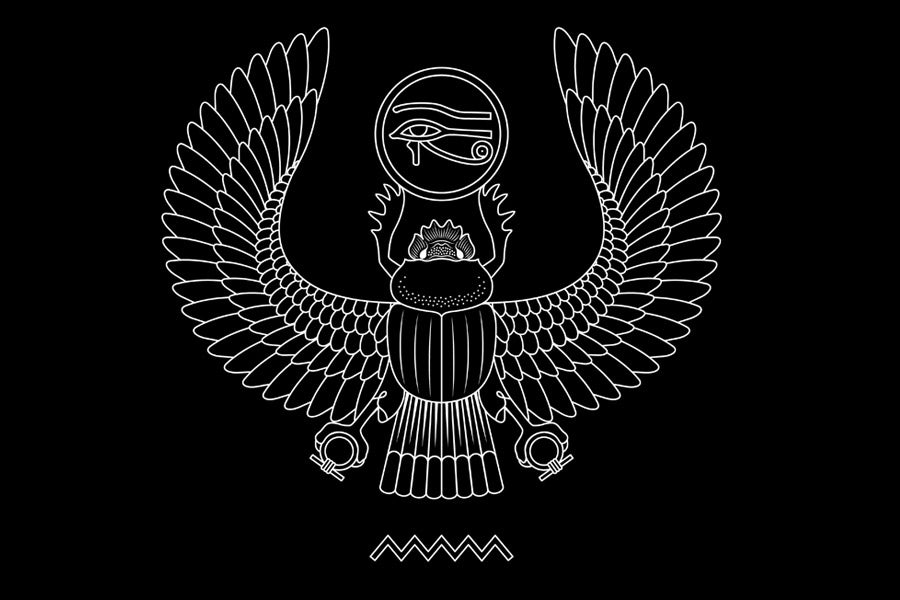 scarab beetle design with open wings and Eye of Horus