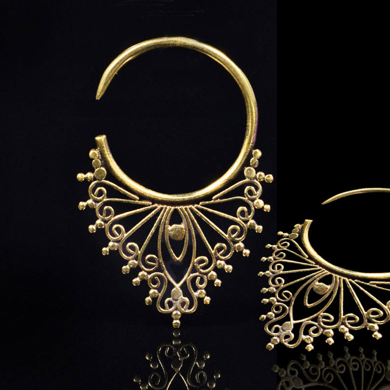 Tribal Indian Hoop Earring in Gold Brass perfect for wearing through ear tunnels