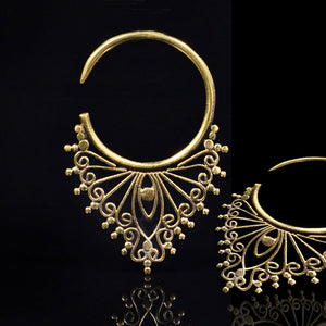 Tribal Indian Hoop Earring in Gold Brass perfect for wearing through ear tunnels