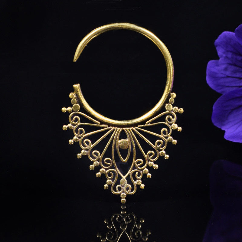 Tribal Indian Hoop Earring in Brass perfect for wearing through ear tunnels