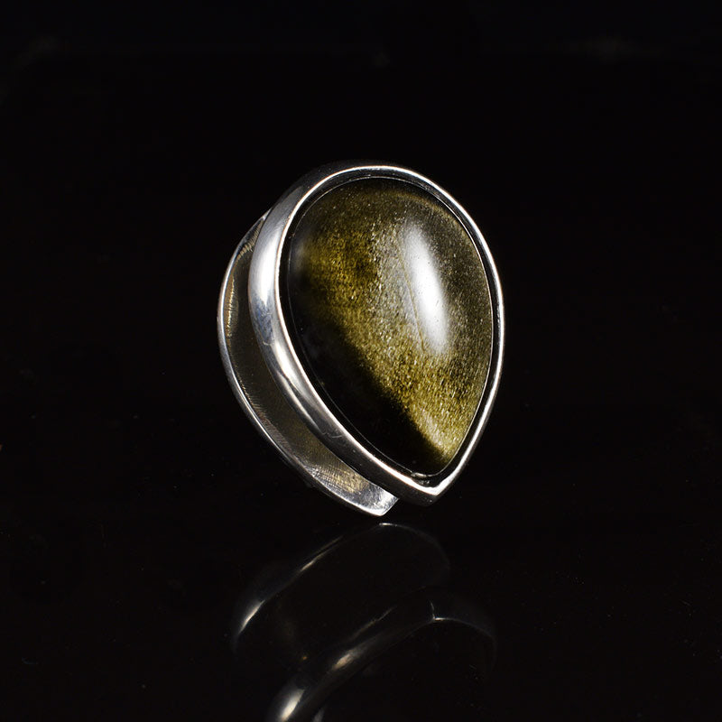 gold obsidian spade ear weights