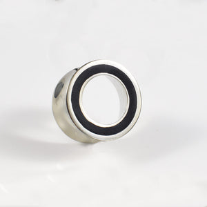 silver brass ear tunnels with black rim, double flared