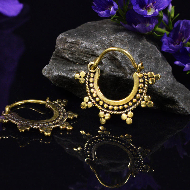 tribal Indian earrings in gold brass