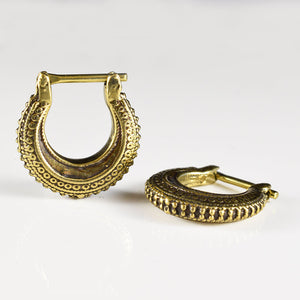 golden brass small tribal design earrings