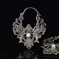 Bali ethnic earrings in filigree silver brass with mother of pearl