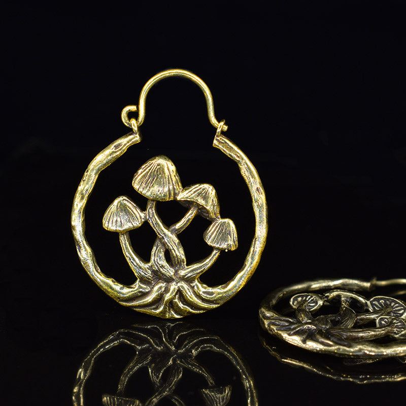 magic mushroom earrings in gold brass