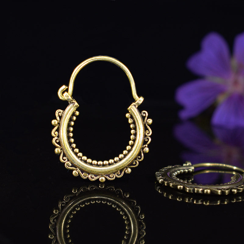 tribal / ethnic hoop earrings with dots and flourish