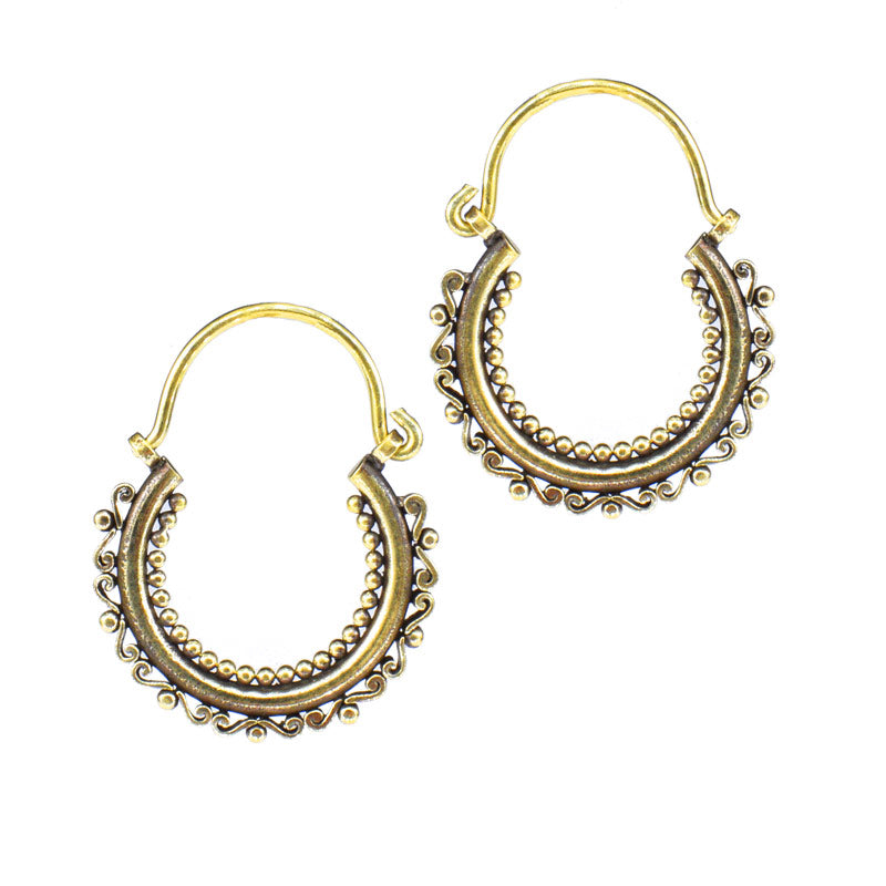 ethnic hoop earrings with inner dot design and external flourish
