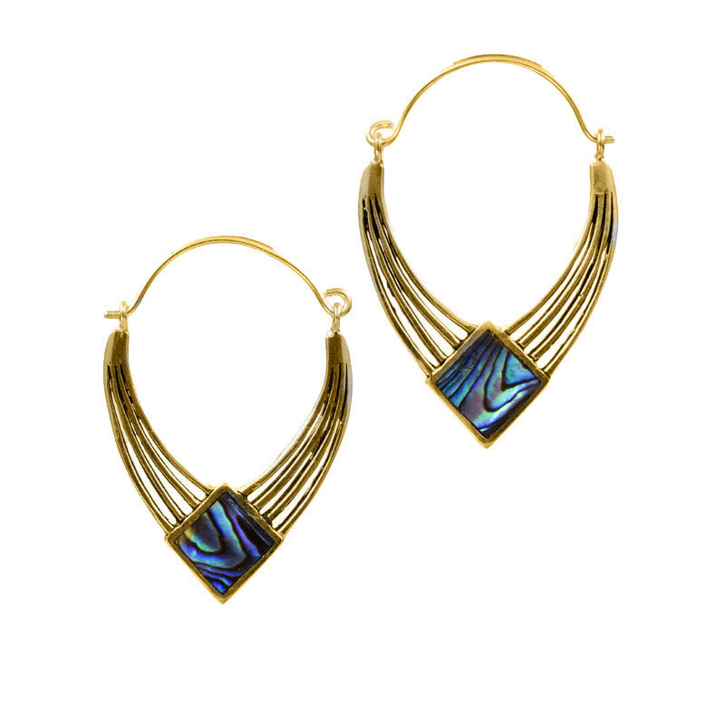 art deco style hoop earrings in gold brass with abalone shell