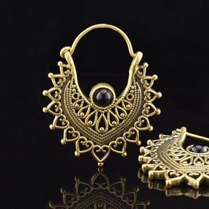 Gypsy Earrings in Gold Brass set with a black Onyx stone
