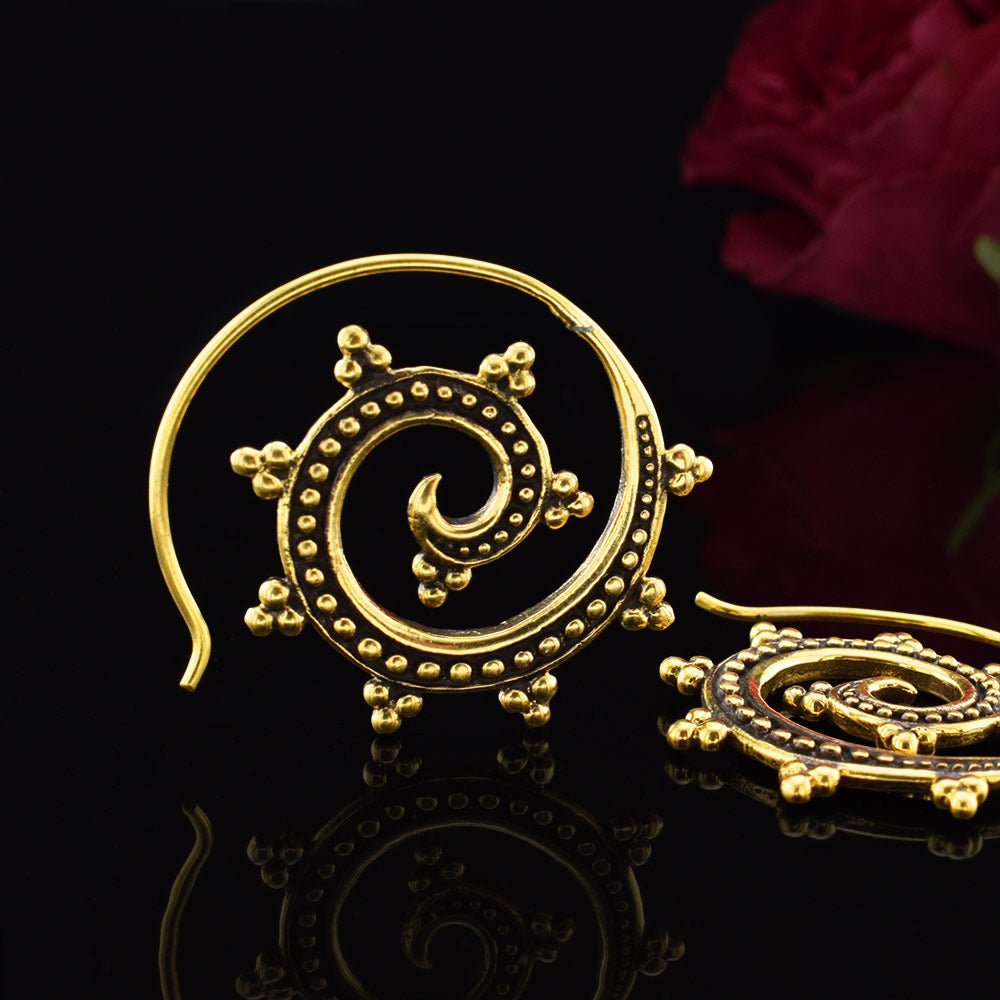 spiral earrings in Indian design made from gold brass