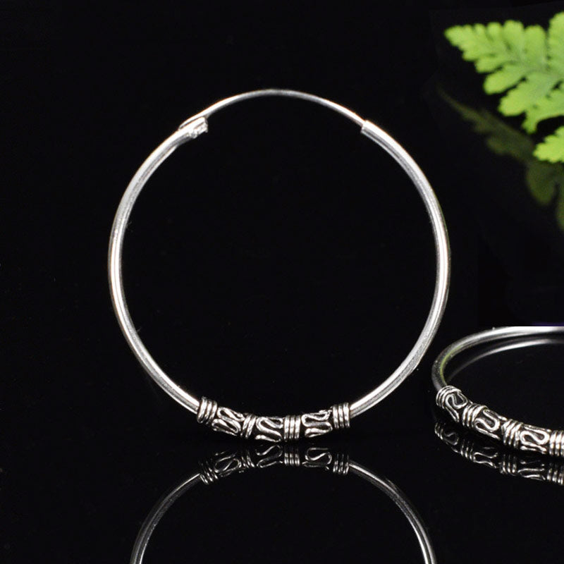 Big Large Silver Hoop Earrings Bali Design