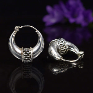 Small silver kundal tribal earrings from India