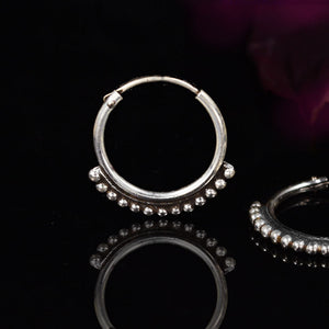 small silver hoop earrings with beading
