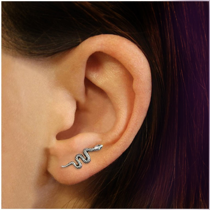 snake earrings ear crawler in silver 