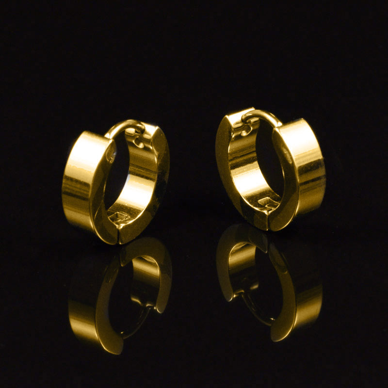 gold steel huggy earrings