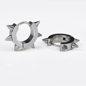 steel huggy earrings with spikes