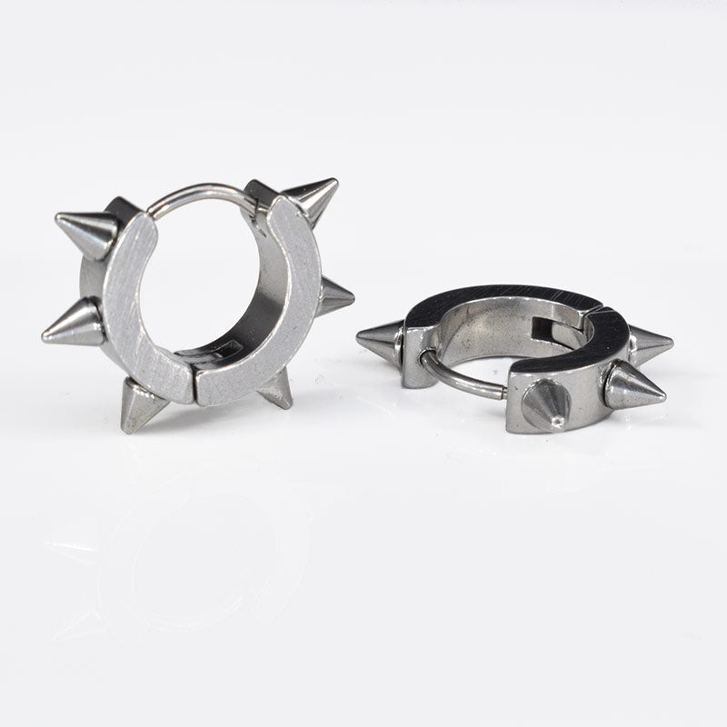 steel huggy earrings with spikes