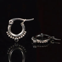 small tribal dot earrings in steel with black onyx stone