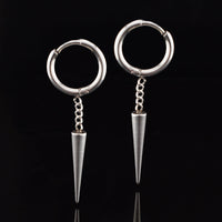 Steel Punk Huggy Earrings with Drop Spike on a Chain 