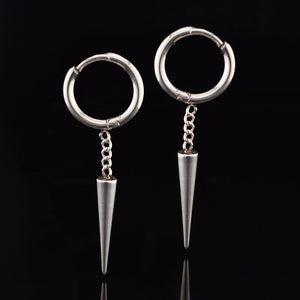 Steel Punk Huggy Earrings with Drop Spike on a Chain 