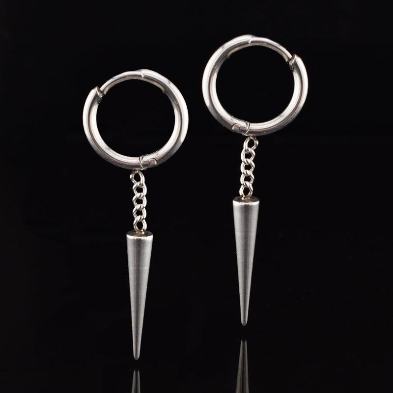 Steel Punk Huggy Earrings with Drop Spike on a Chain 