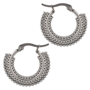 Steel earrings with triple rows of tribal dots
